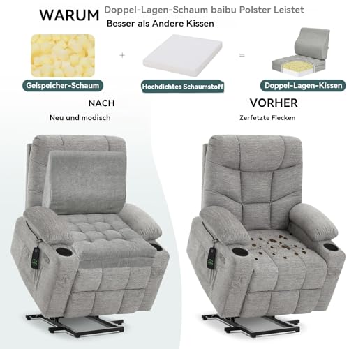 Shinnwa Memory Foam Fernsehsessel Sitzkissen mit Rückenkissen für ältere Menschen, 50x50x12.7CM Dual Layer Sitzerhöhung Rutschfestes Sitzkissen für Sofa, Grau