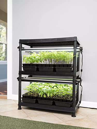 Gardener’s Supply Company Indoor Greenhouse Stack-n-Grow 2-Tier LED Plant Light Stand | High Intensity 6500K Color Energy-Efficient Bulbs for Houseplants Herbs Succulents & Seed Starting