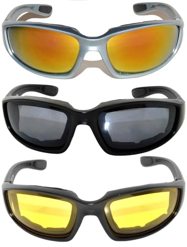 Image of OWL Motorcycle Riding Sport Sunglasses Assorted Color Multipacks, Unisex Foam Padded Wind Blocking Glasses UV400 Protection