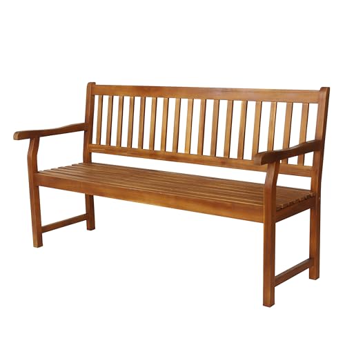 JONATHAN Y BNH101A Laurel 59.1' 3-Seat Slat-Back 600-Lbs Support Acacia Wood Outdoor Garden Patio...