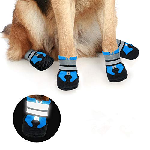Dog Waterproof Boots Shoes Anti-Slip Booties, With Adjustable Strap And Reflective Strip, Premium Paw Protector Fit For Medium And Large Dogs(4Pcs) #TOP4