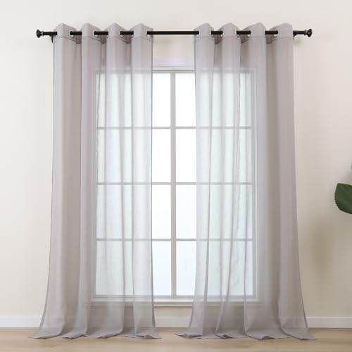 L.Z.E Sheer Curtains for Windows Light Grey Curtains & Drapes for Living Room Bedroom Nursery 57-58 Inch Drop & Short Eyelet Sheer Curtains