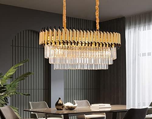 Image of Modern Crystal Chandelier 600x300mm Gold and Black Round Pendant Ceiling Light Fixture Flush Mount for Dining Room Living Room Bedroom Foyer Hallway Entryway