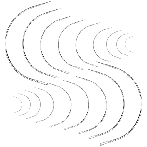 Juego de agujas curvas, 18 unidades, redondas, de cuero, de acero, para tapicería, para coser, peluca, extensiones de aguja curvada, agujas, cuero, aguja de costura, fina