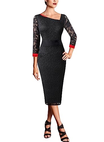 VFSHOW Womens Vintage Asymmetrical Neck Work Business Party Sheath Dress2