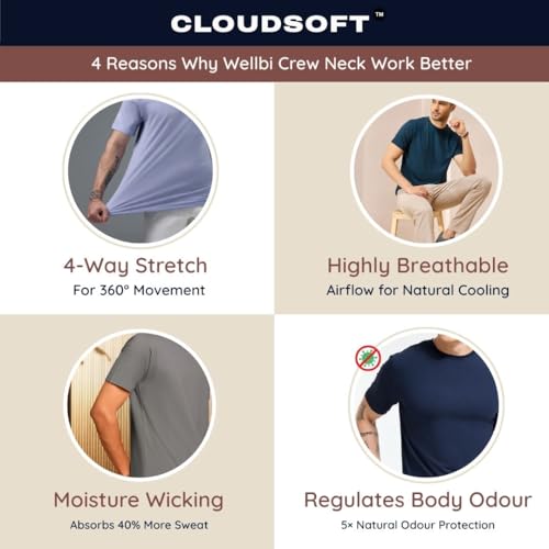 Image of Wellbi Bamboo Men's Tshirt - Ultra-Soft, Breathable & Sustainable | Premium Cotton Blend for Supreme Comfort | Stylish & Eco-Friendly T-Shirt for Men | Tshirt Men Cotton