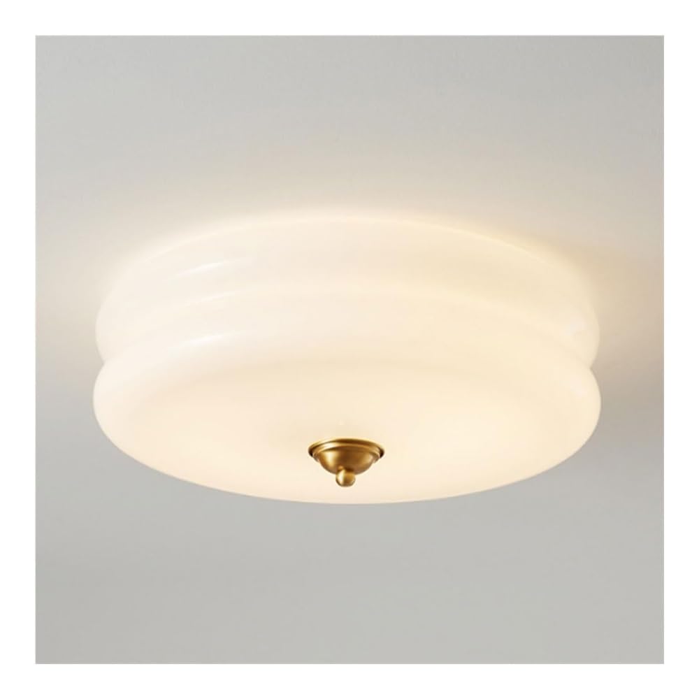 Copper Semi Flush Mount Ceiling Light - Mid Century Cream Ceiling Lighting with Glass Lampshade, Vintage Brass Close To Ceiling Light Fixture for Bedroom, Kitchen, and Milk White Ceiling Lamp ( Size :