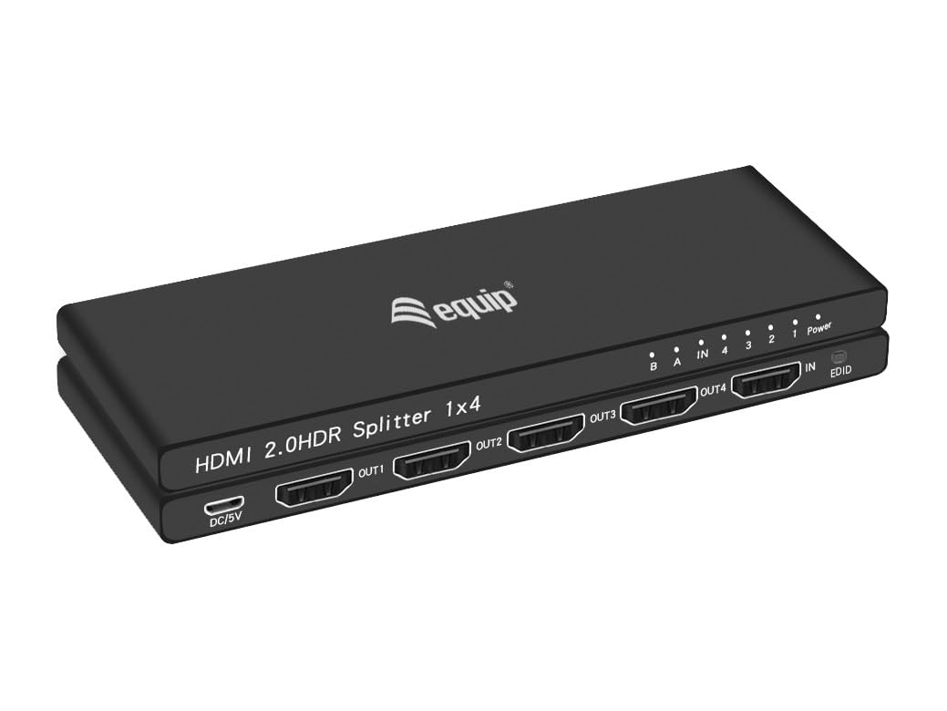 Equip 332717 - Divisor HDMI 2.0 (Ultrafino, 4 Puertos), Color Negro