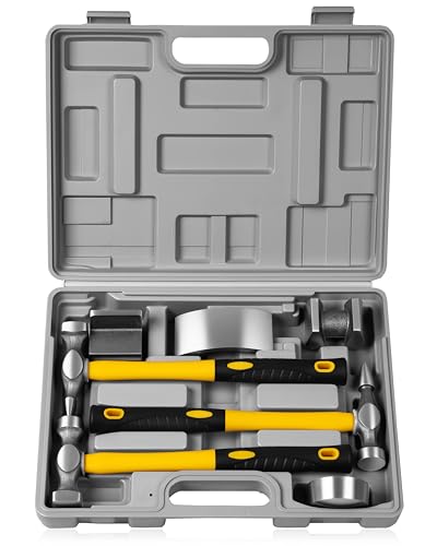 DAYUAN 7Pcs Auto Body Repair Kit, Craft Panel Beating Hammer and Dolly Set Hammer Dent Body Fender Tool