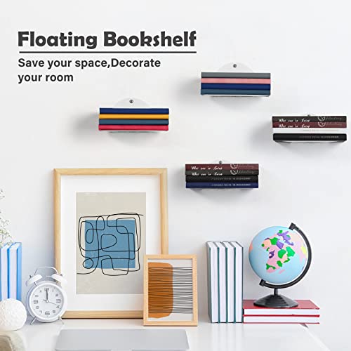 Sehertiwy Floating Bookshelves For Wall, 4 Pack Steel Constructed Invisible Bookshelves Wall Mounted, Small Bookshelf For Small Spaces, Book Shelf Organizer, Bedroom Bookshelves (White) #TOP3
