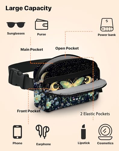Image of Moth Fanny Pack Lightweight Belt Bag Fashion Waist Pouch | Waterproof, crossbody bags for women, sports, running, traveling, hiking