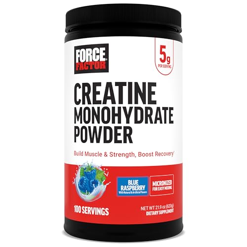Image of Force Factor Creatine Monohydrate Powder, 5g Micronized Dose to Support Muscle Growth, Strength, Recovery, Cognitive Health & Working Memory, Blue Raspberry, 100 Servings