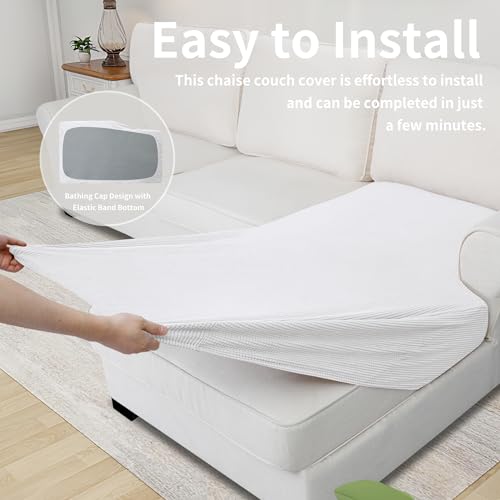 Image of Easy-Going Stretch 1 Piece Chaise Lounge Cushion Slipcover | Sectional Couch Covers L Shape Separate Cushion Couch Seat Chaise Cover for Both Left /Right Sectional Couch Snow White