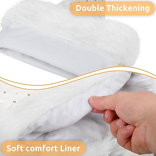KONVINIT White Santa Hat Large Adult Christmas Hats Plush Xmas Hat with Sequin,Plush Santa Claus Hat for Christmas Party or Costume,white - Image 3