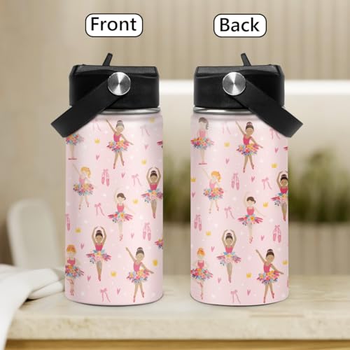 Image of SANDJEST Kids Water Bottle Ballet Water Bottles 12oz with Straw Insulated Stainless Steel Travel School Tumbler Double Wall Vacuum Cup for Girls Kid