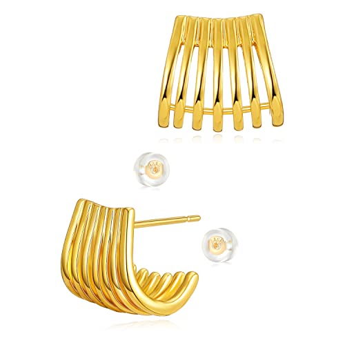 MRSXIA Pendientes de aro para mujer, chapados en oro de 18 quilates, pequeños, simples, delicados, hipoalergénicos, ilusión, Metal MRSXIA Pendientes de aro para mujer, chapados en oro de 18 quilates, pequeños, simples, delicados, hipoalergénicos, ilusión, Metal