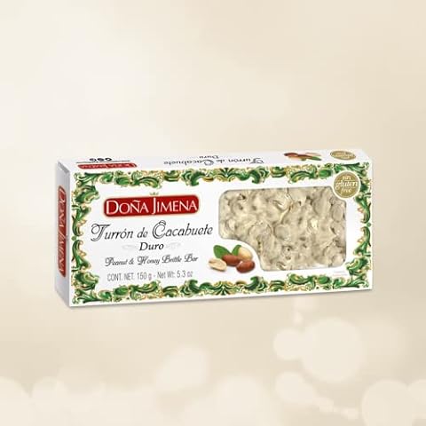 Doña Jimena - Erdnuss-Turrón aus Erdnüssen und Honig, knusprige Textur, typische Weihnachtssüßigkeit, für den einfachen Verzehr bereits geschnitten, traditionelles, glutenfreies Turrón, Mandel Cover