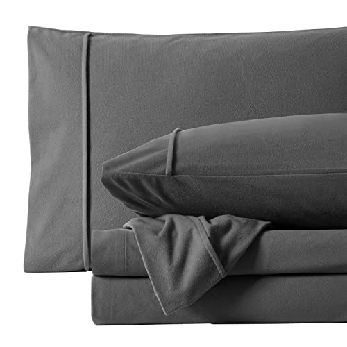 Flannel Sheets Warm and Cozy Deep Pocket Breathable All Season Bedding Set with Fitted, Flat and Pillowcases, Full, Gray, (Pack of 6)