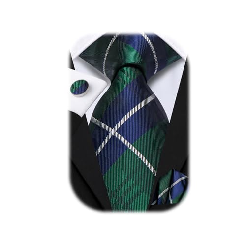 Image of Hi-Tie Men 63inches Tie Set Extra Long Necktie Paisley Tie Pocket Suqare Cufflinks Big and Tall Men Tie
