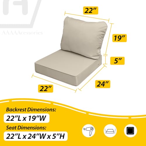 Image of AAAAAcessories Outdoor Seat Cushions for Chairs, Fade-Resistant, Waterproof Patio Furniture Replacement Cushions, 22 inch x 24 inch x 5 inch + 22 inch x 19 inch, Set of 4, Khaki Beige