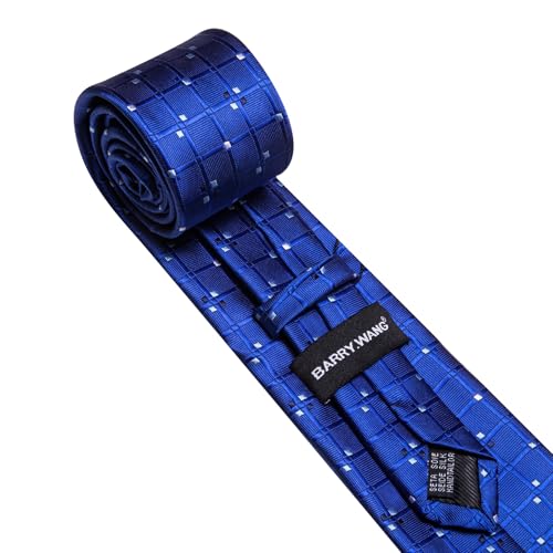Image of Barry.Wang Plaid Ties Check Mens Necktie Set with Handkerchief Cufflinks Classic Stripe