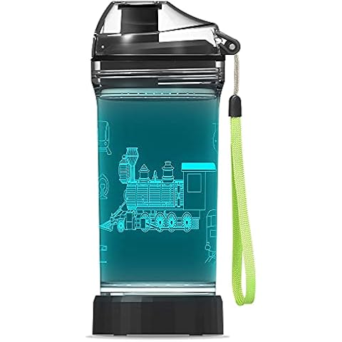 Train Water Bottle YuanDian with Light Up for Kids - 14 OZ Tritan BPA Free Eco-Friendly - Cool Drinking Cups Gift for School Kindergarten Boys and Girls Christmas Holiday Cover