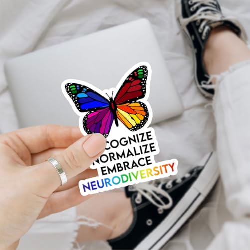 Image of 3 Pcs Recognize Normalize Embrace Neurodiversity Sticker - Rainbow Butterfly Autism & Mental Health Awareness Neuroscience Stickers for Water Bottle, Laptop, Car, Helmet, Notebook, Phone (S1, 6 inch)