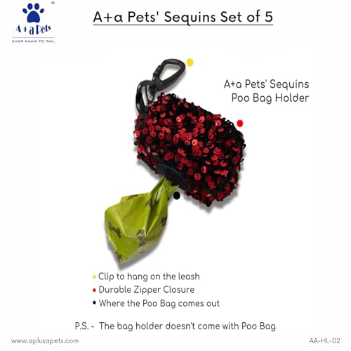 Image of A+a Pets' Sequins Set of 5- Harness, Leash, Collar, Bow & Poo Bag Pouch for Dogs and Cats (XL, Red)