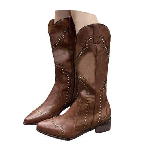 Bottes de cowboy occidentales rétro femme à bout carré et talon épais stylé