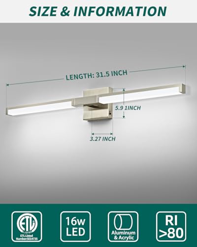 OKELI 32 Inch Bathroom Light Fixtures, Modern Brushed Nickel Vanity Light Over Mirror for - image 3