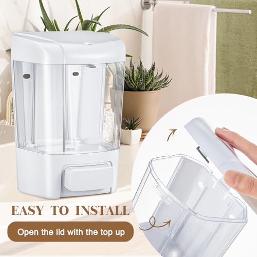 Image of Hushee 6 Pcs Plastic Wall Mounted Soap Dispenser Commercial Manual Soap Dispenser Containers for Kitchen Shower Hotel(White,27 oz 800 ml)