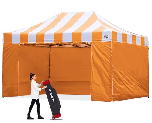 Image of ABCCANOPY Heavy Duty Easy Pop up Canopy Tent with Sidewalls 10x15,Strip Orange