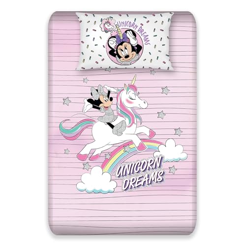 Image of Sassoon Disney Minnie & Unicorn Digital Printed, Cotton Single Bedsheet, 300 TC, 1 Pillow Cover, Fade Resistant, Bedsheet for Kid's Bedroom, (1.50m X 2.35m)