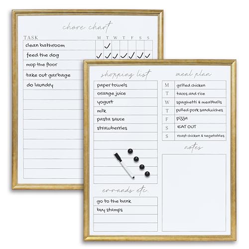 Sheffield Home Set of Two Family Planner Dry Erase Boards Featuring, Chore Chart, Shopping List, Weekly Meal Planner and Notes, 20x24 Inch, Antique Bronze