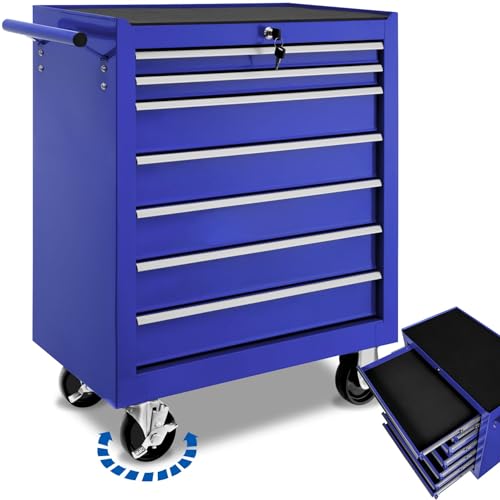 TecTake® Carrello Portautensili Con 7 Cassetti - Porta Attrezzi Officina Con Ruote, Attrezzatura da Lavoro - Blu