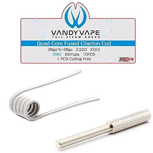 VandyVape Lot de 10 bobines de fil à enrouler Vandy Vape, Ni80 Nichrome, KA1 Kanthal, SS316L Acier inoxydable MTL RBA (N° 05  Quad Core Fused Clapton  0,22 ?)
