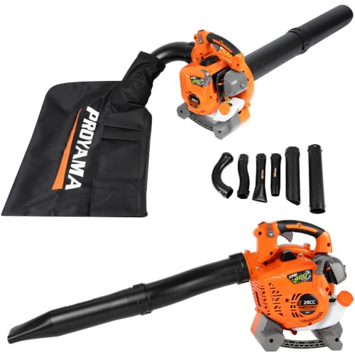 PROYAMA 29CC Gas Powered Handheld Leaf Blower, 3-in-1 Vacuum & Mulcher Kit | 175 MPH & 480 CFM Gas Powered Blower, Cruise Control, Easy Start with Collection Bag, Ideal for Lawn Care Patio Driveways