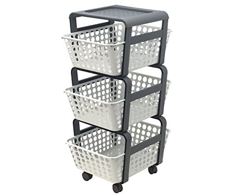 Ecoplast | Carrello con Ruote Portatutto Modula, Carrello Portaoggetti a Tre Piani, Portata Massima 9 kg, Ghiaccio, 41,5x29x75, Made in Italy