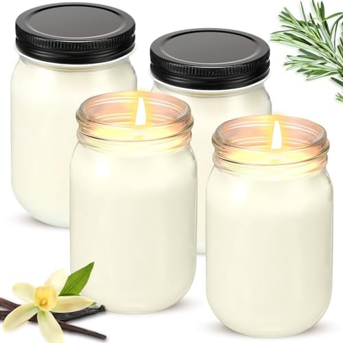 MTLEE 4 Pack 12 oz Mason Jar Soy Candle with Essential Oils Scent...