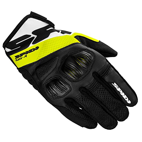 SPIDI, Flash-R Evo - Guantes de moto para hombre, protectores y resistentes, impermeables y antideslizantes, aptos para pantalla táctil, peso 0,1 kg, color negro y amarillo fluorescente, talla M