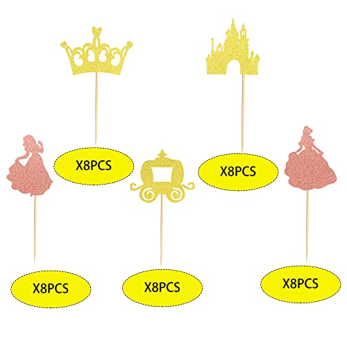 Arthsdite Pack Of 40 Pre-Assembled Princess Cupcake Toppers Crown Castle Girl Cupcake Toppers Birthday Fruits Picks For Princess Theme Party Decoration #TOP2