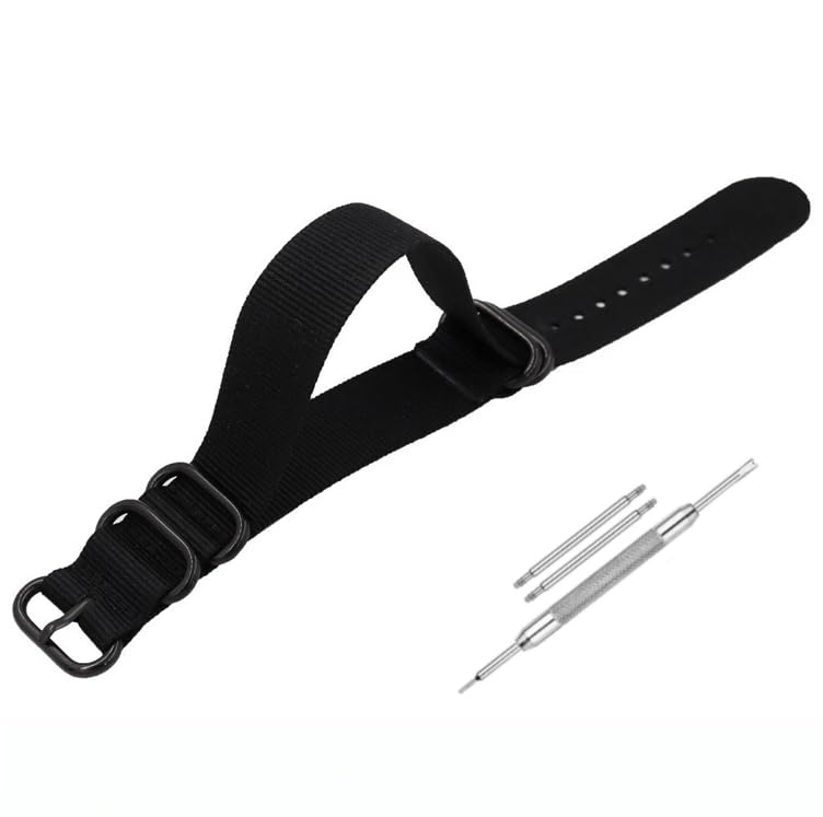 Image of Lineon 20mm & 22mm Black Buckle Nylon Vintage Style NATO Watch Strap ONE WAY NATO Nylon STRAP Imported Quality With Pins and Pin Remover Tool (Include)