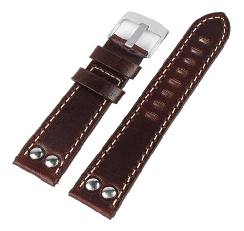 Bracelet de montre en cuir marron 22mm avec boucle en acier inoxydable haut de gamme