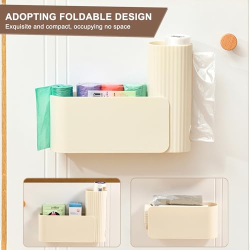 xiruiubao Müllsack Organisator Wand, Faltbar Müllsack Spender für Schränke, Wandmontierter Spender für Plastiktüten, Abfallsack und Frischhaltefolie für Bad & Küche (Milchig Weiß)