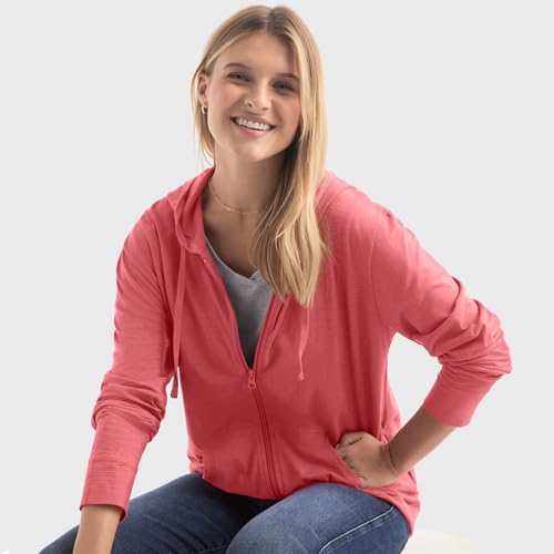 Image of Hanes Women's Lightweight Full Zip Hoodie, Textured Cotton Zip Up, T-Shirt Hoodie