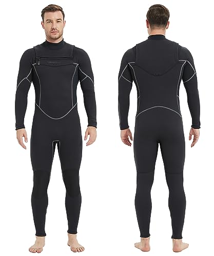 Lemorecn Men’s Surfing Wetsuit Neoprene 3/2mm Chest Zip Full Wetsuit for Men(MC0301-L)