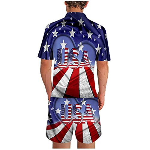 DZQUY Men s 4th of July 2 Piece Short Outfit American USA Flag Printed Graphic Tee and Sports Shorts Athletic Tracksuit, 2 Red, X-Large
