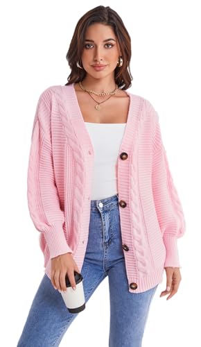 Image of Sunfaynis Women's Oversized Cable Knit Sweaters Long Sleeve Open Front Button Down Chunky Cardigan Sweaters