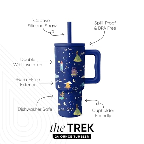 Image of Simple Modern Disney Kids 24 oz Tumbler with Handle and Silicone Straw Lid | Spill Proof and Leak Resistant | Stainless Steel Bottle | Gift for Kids Boys Girls | Trek Collection | Princess Dreams