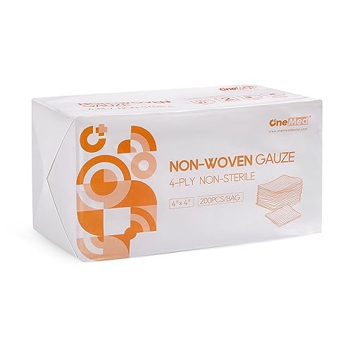 OneMed 200 Gauze Pads, Highly Absorbent Non-Woven Gauze Sponges 4-Ply, 4x4 Inch All-Purpose Non-Sterile Gauze Pads, Dental Gauze Wound Care Product 1 Pack of 200
